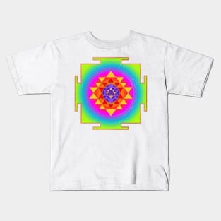 Sri Yantra, Neon Green+Faux Gold Foil Kids T-Shirt